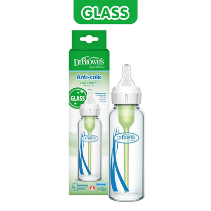 Dr. Brown's Natural Flow Anti-Colic Options+ Narrow Glass Baby Bottle, with Level 1 Slow Flow Nipple