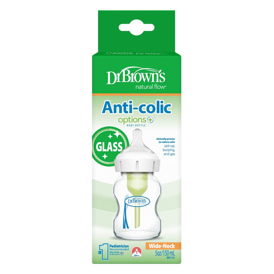 Dr. Brown's Natural Flow Anti-Colic Options+ Wide-Neck Glass Baby Bottle, with Level 1 Slow Flow Nipple