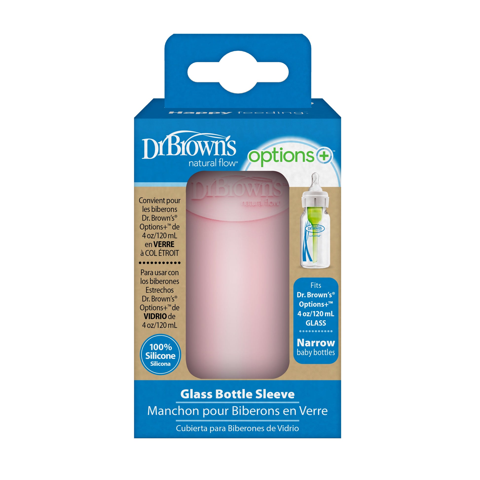 Dr. Brown’s Natural Flow® Options+™ Narrow Glass Bottle Silicone Sleeve, Pink, 4oz